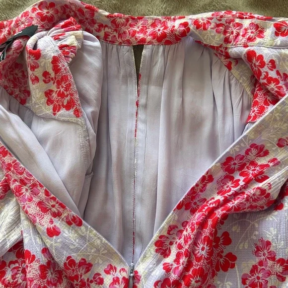 ME+EM 2 Layered Violets Print Midi Dress EUC Belt Lined Floral Fit Flare - Picture 12 of 16